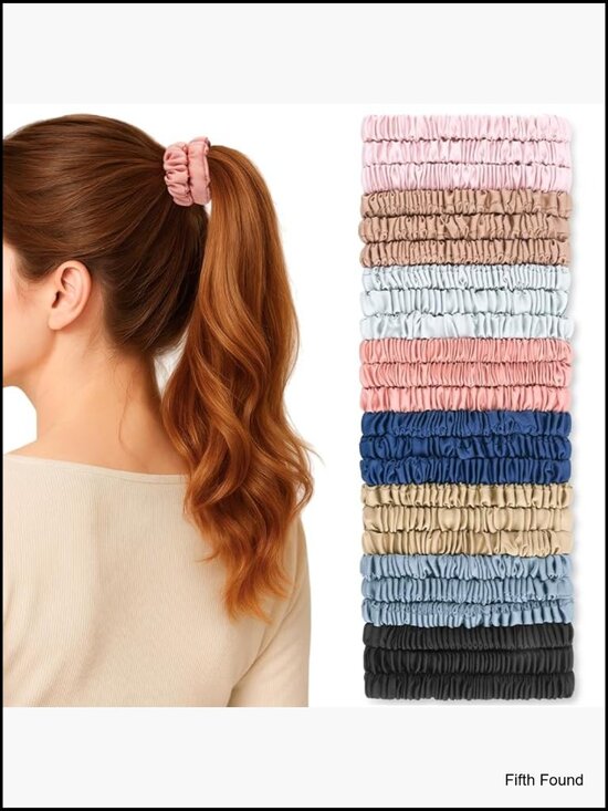 Silk-Like Hair Ties 24 Pack Skinny Scrunchies No Damage Soft Elastic Ponytail main image 5